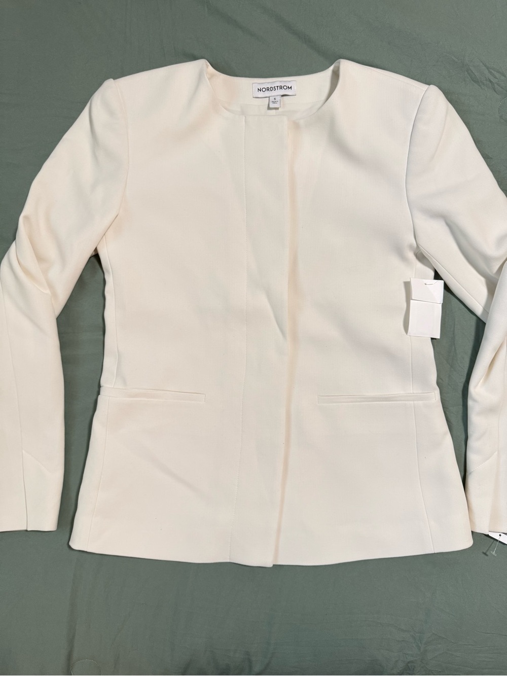 Nordstrom Ivory Collarless Blazer Jacket, Size Small